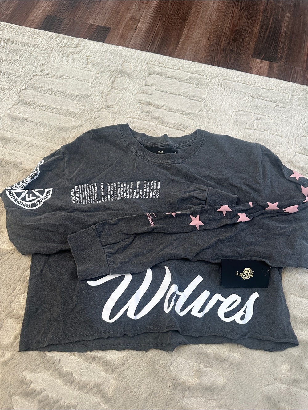 DARC SPORT Wolves Graphic Long Sleeve Tee with Pink Stars- never worn